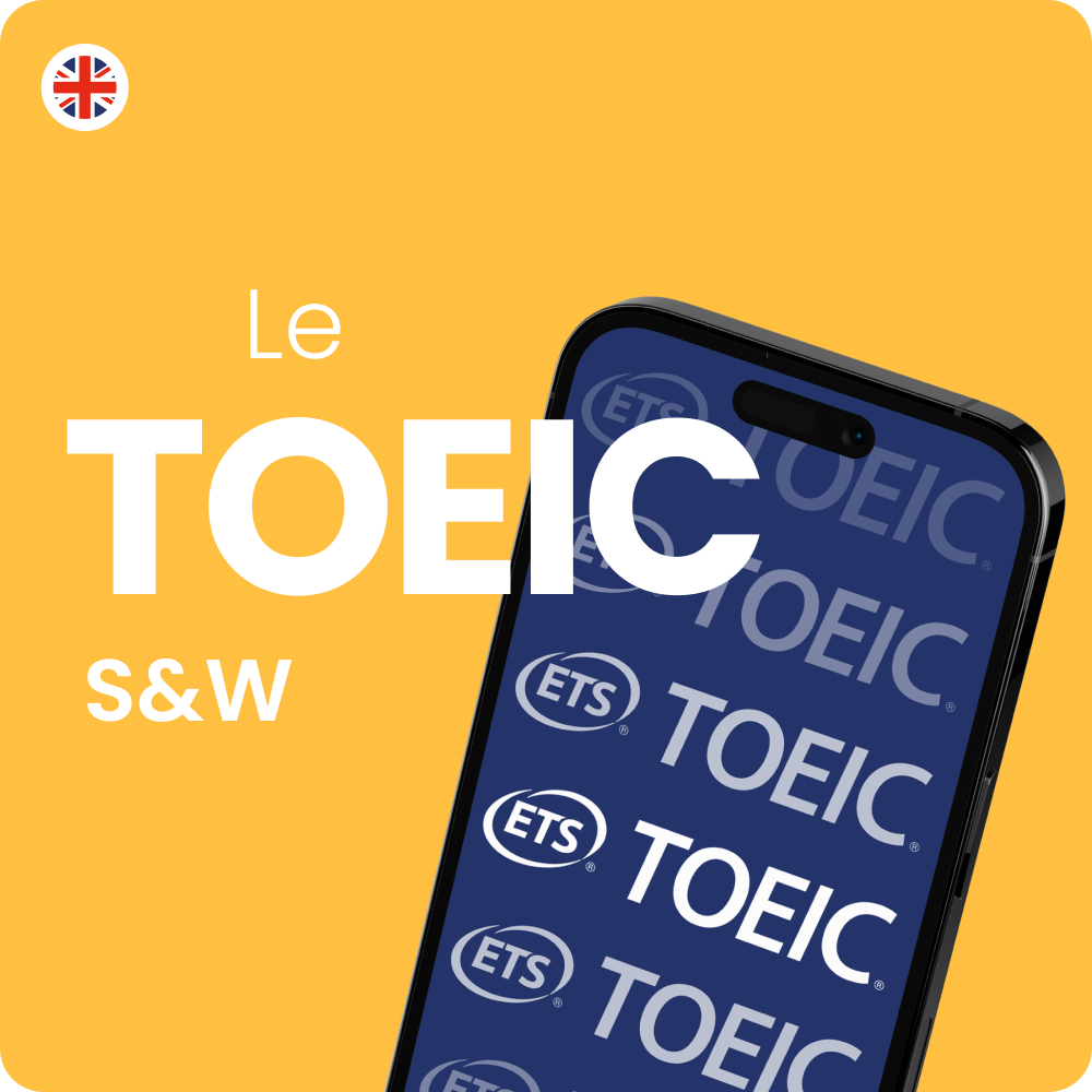 Visuel du produit TOEIC S&W avec un téléphone et le logo ETS TOEIC