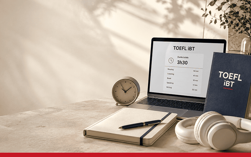 What is the duration of the TOEFL iBT test?
